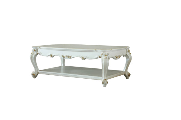 English Elm Antique scalloped-top end table with Queen Anne legs, square design and lower shelf for display elegance Ivory B062P209106