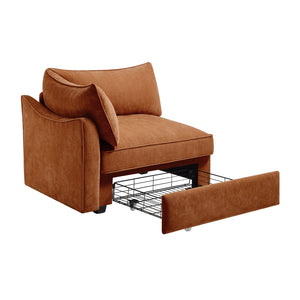 English Elm Sofa Chenille with Crescent Design and Hidden Storage, Piped Edges, Soft Durable Upholstery for Modern Homes Orange W3041P293507