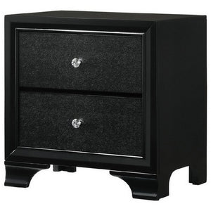 English Elm Wood and Metal Two Drawer Nightstand with Felt Lined Storage for Modern Bedrooms B056P416780