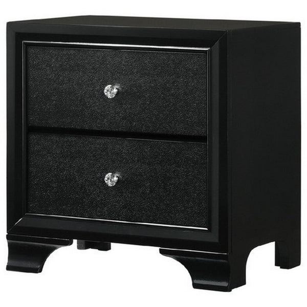 English Elm Wood and Metal Two Drawer Nightstand with Felt Lined Storage for Modern Bedrooms B056P416780