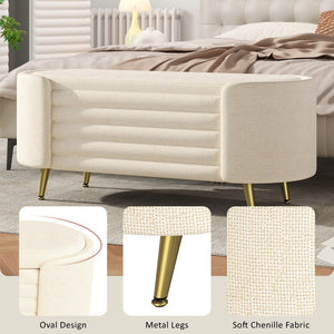 English Elm Modern Boucle Tufted Storage Ottoman Bench with Gold Legs for Bedroom or Entryway Beige N719P305628A