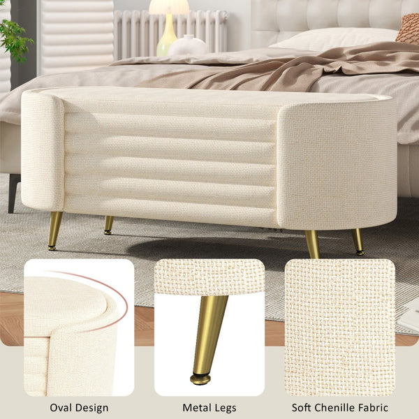 English Elm Modern Boucle Tufted Storage Ottoman Bench with Gold Legs for Bedroom or Entryway Beige N719P305628A