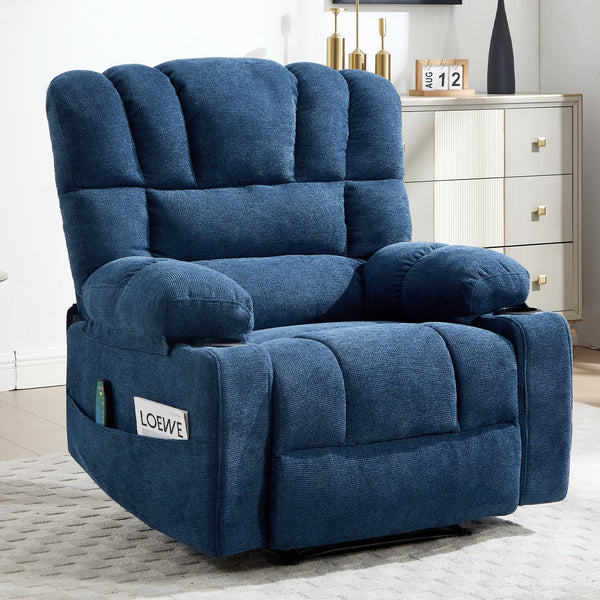 English Elm Living Space Reclining Chair with 8-Point Vibration, Lumbar Heating, Multi-Recline Comfort and Easy Assembly Blue W1403P364988