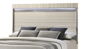 English Elm Leonor King Bed Wood Frame with Led Lighting Gray Vertical Panel Headboard Modern B009S02300
