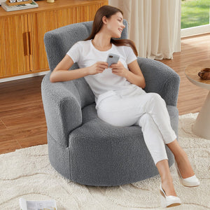 English Elm 360° Swivel Chair - Cozy Berber Fleece Barrel Accent Chair With Adjustable Headrest For Any Space N719P272676E