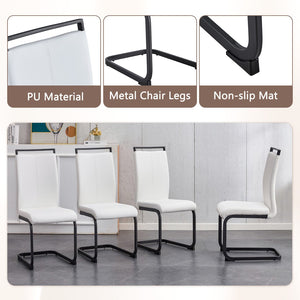 English Elm Table And Chair Set - Contemporary Black Wood Dining Table With 4 Stylish White Pu Chairs, Durable Design W1151S04302-GIGA