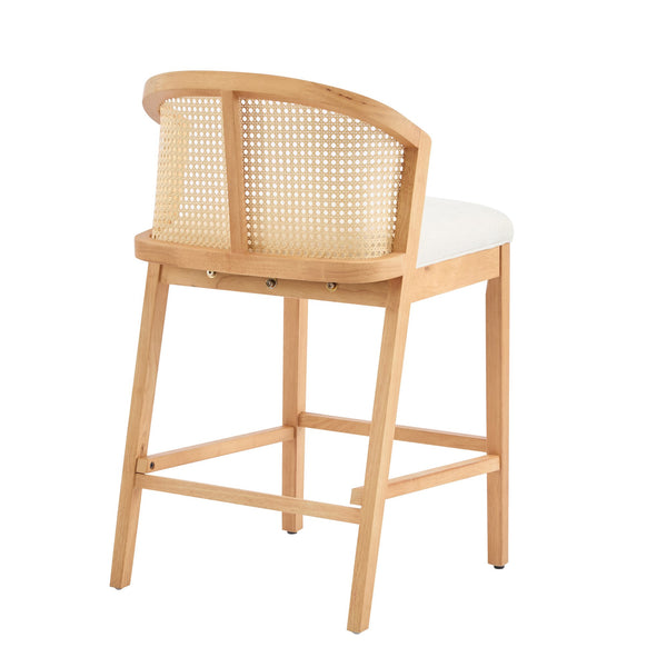 English Elm Christopher Knight Home® - Tatti Plush Padded Counter Stool Set of 2 with Rattan-Accented Curved Back and Wood Frame, Cozy Beige,Natural N775P271407N