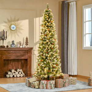 English Elm Homcom 7.5Ft Pre-Lit Snow-Dipped Christmas Tree With 350 Led Lights, Pine Cones & Red Berries Decor W2225P229435