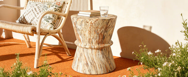 English Elm U_style Hourglass Mgo Concrete Outdoor Accent Table Sculptural Stone Texture Patio Decor Amber,Brown N711P422072A