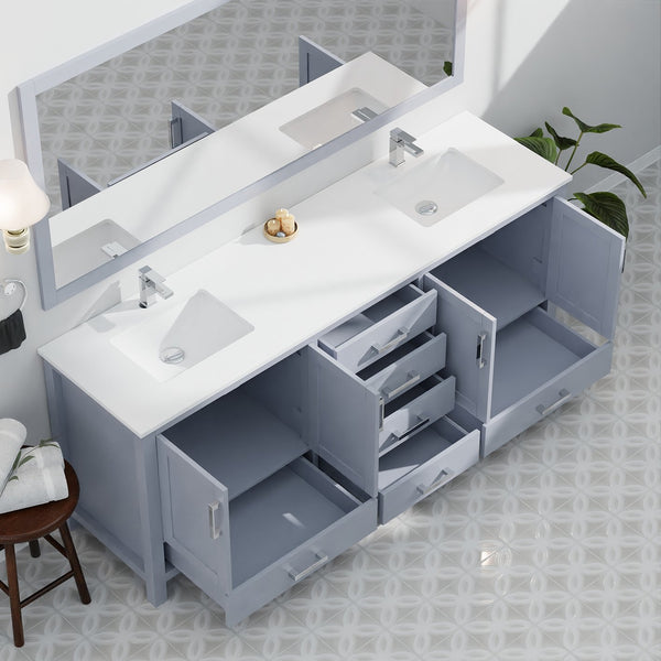 English Elm Dark Grey Double Bath Vanity With White Quartz Top, Faucets, Mirrors - Elegant Storage Solution! B2731S01064