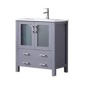English Elm Dark Grey Bath Vanity Set With White Ceramic Top, Chrome Faucet, Soft-Close Drawers & Ample Storage B2731P260510