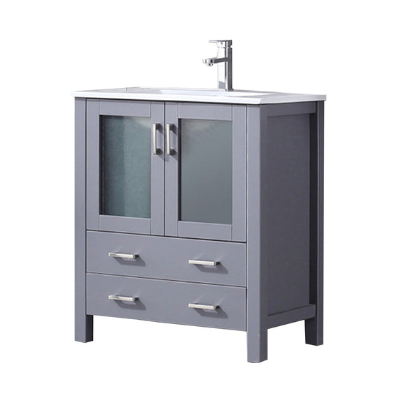 English Elm Dark Grey Bath Vanity Set With White Ceramic Top, Chrome Faucet, Soft-Close Drawers & Ample Storage B2731P260510