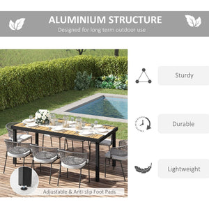 English Elm Outsunny 75" Rectangular Outdoor Dining Table For 8 - Stylish Faux Wood Top & Durable Aluminum Frame W2225P174356-GIGA