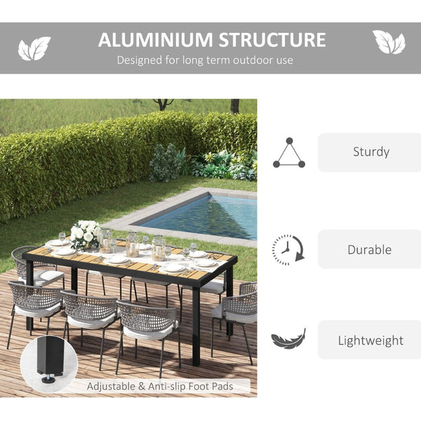 English Elm Outsunny 75" Rectangular Outdoor Dining Table For 8 - Stylish Faux Wood Top & Durable Aluminum Frame W2225P174356-GIGA
