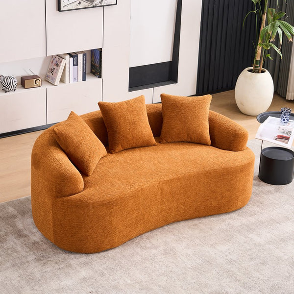 English Elm LY-025S Curved Loveseat Compact 65" Space-Saving Chenille Upholstery, 30D Foam+Spring Comfort Orange W2231P261292
