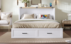 English Elm Murphy Full-Size Cabinet Bed with Built-In Charging Station, Storage Drawer & 700lb Capacity Comfort White 57.25 L x 27 W x 6 H N733S293997W