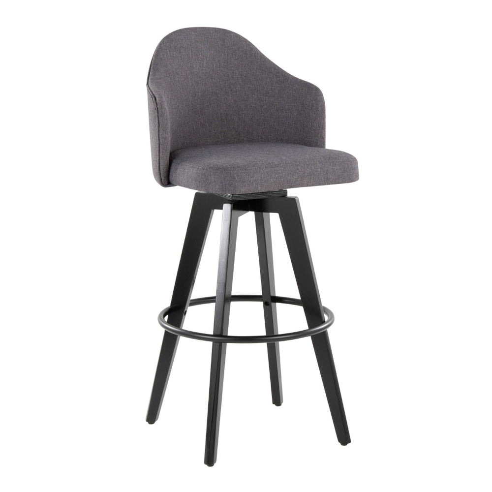 English Elm Fixed-height Swivel Barstools Upholstered Grey Fabric Black Wood Legs Kitchen Set of 2 Grey B202S01869