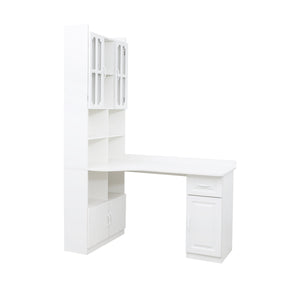 English Elm L-Shaped Corner Computer Desk with Hutch, Drawer & Shelves for Spacious Home Office Organization White W331S00169