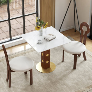 English Elm Modern Square Dining Table - 33.5" Sintered Stone With Wooden Legs & Gold Base For Small Spaces P1 W1535S00585-GIGA