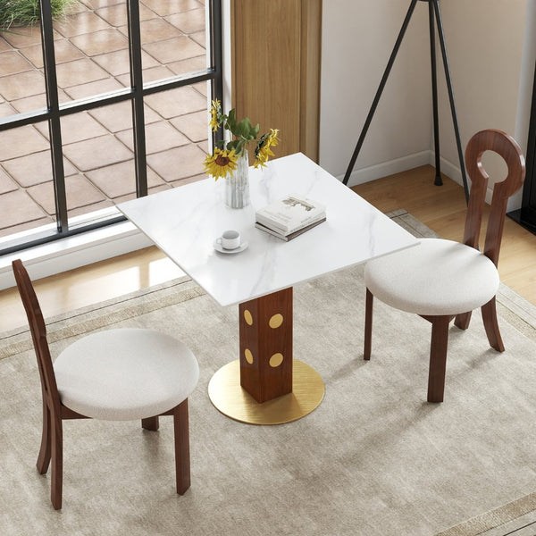 English Elm Modern Square Dining Table - 33.5" Sintered Stone With Wooden Legs & Gold Base For Small Spaces P1 W1535S00585-GIGA
