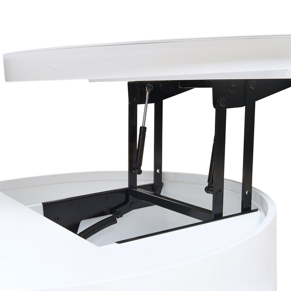 English Elm White Round Lift Coffee Table 29.5" with Marble-Wood Grain Top, Hidden Drawer Storage, Modern Durable Design N735P332429K