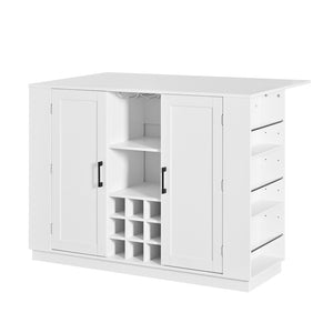 English Elm U_style Compact Kitchen Island with Drop Leaf Power Outlet Wine Rack Stemware Storage White N711P437715K
