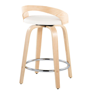 English Elm Grotto 24" Contemporary Fixed-Height Swivel Counter Stool with Faux Leather Cushion and Chrome Footrest White B202S00075