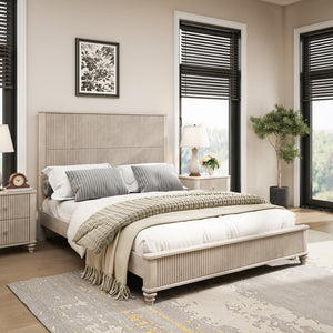 English Elm Solid Rubberwood Queen Platform Bed Tall Headboard Natural Grain No Box Spring W1716S00016