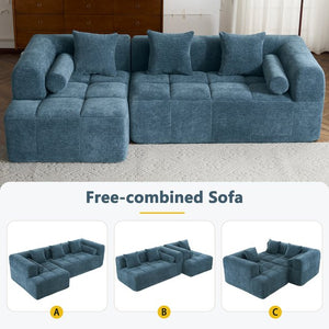 English Elm 101.2" Modern Sectional Sofa Full-Compressed Modular Couch with Deep Seating, Tufted Chenille Fabric, Pillows Included Blue N719S001890C