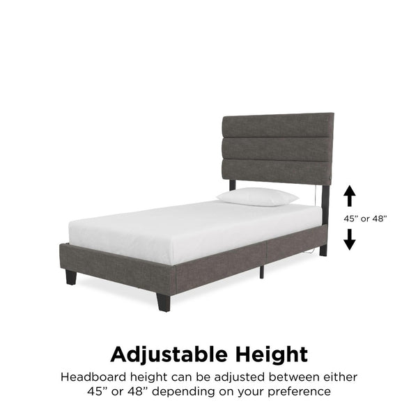 English Elm Paloma Linen Upholstered Bed Channel Tufted Headboard with Built-in Dual Usb Ports B2733P445252