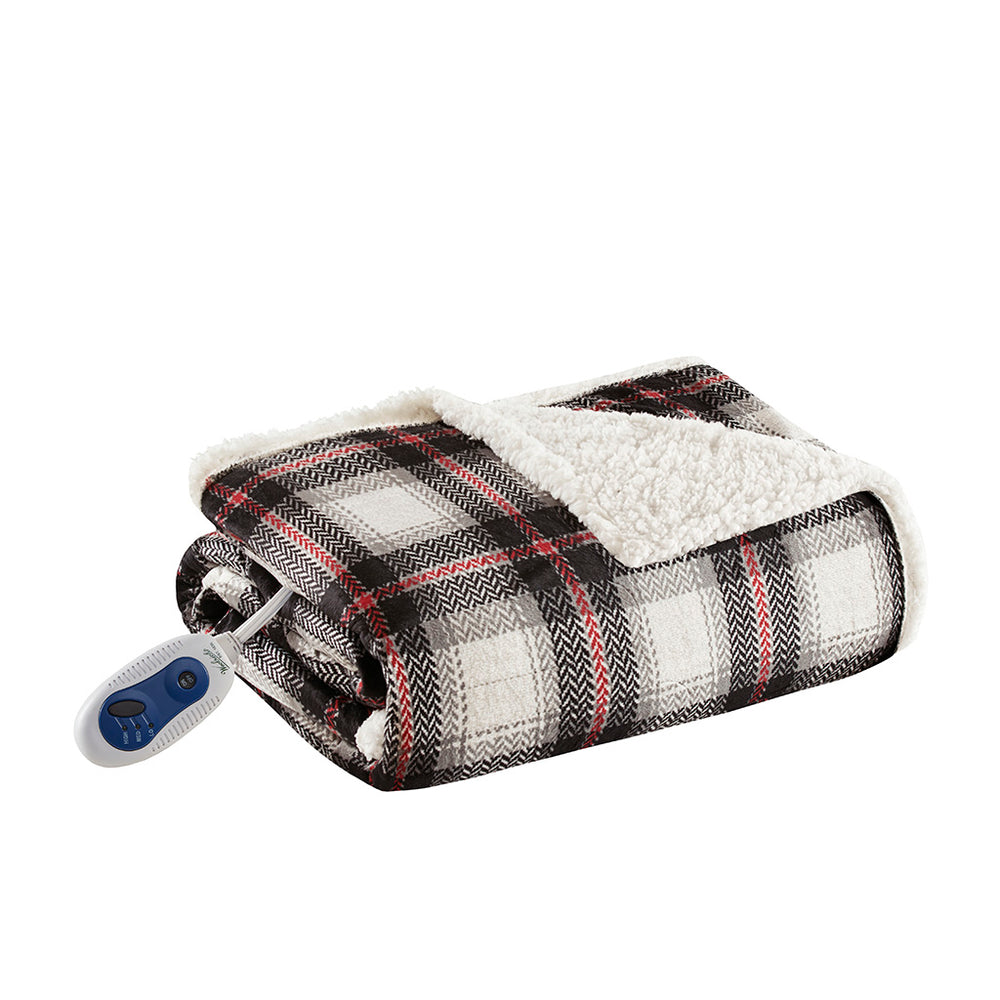 JLA Home Woolrich - Oversized Heated Plaid Faux Mink to Berber Throw – Reversible Cabin Style, 3 Heat Settings, Safe Auto-Off WR54-2388