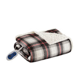 Woolrich Ridley Lodge/Cabin Oversized Plaid Print Faux Mink to Berber Heated Throw WR54-2388 Black