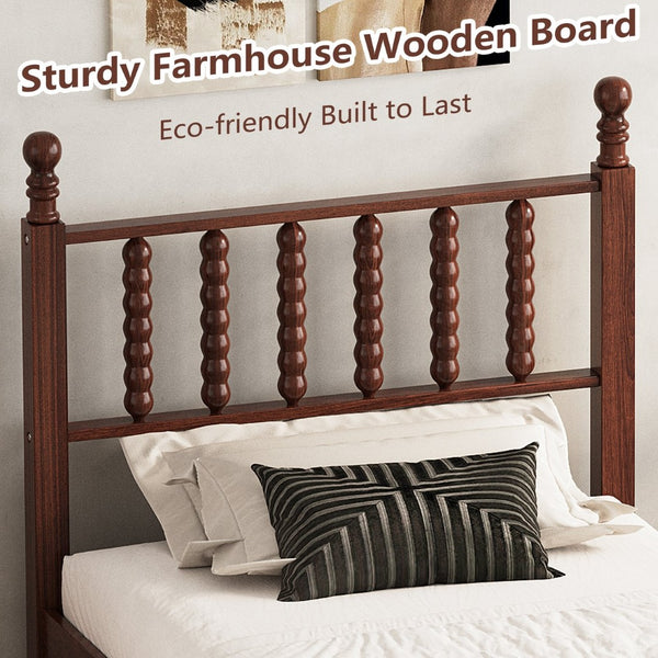 English Elm Twin Rubberwood Platform Bed Gourd Headboard Retro Bohemian Bedroom Slat Base Walnut N733P427029D