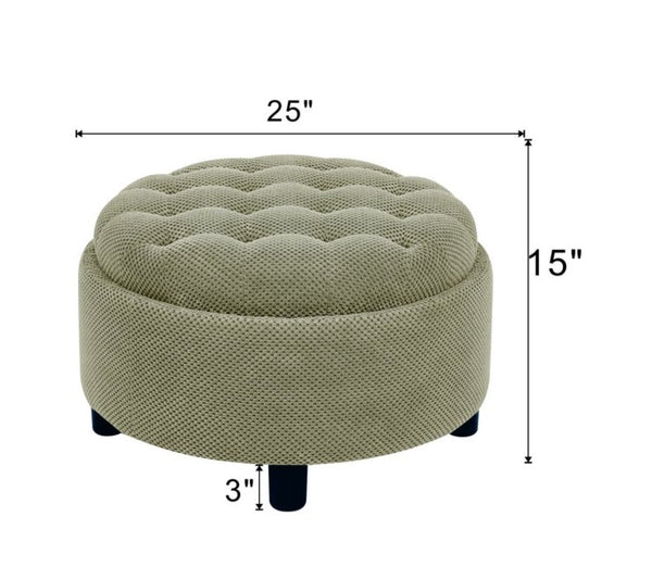 English Elm 25 Inch Round Fabric Pouf Ottoman with Removable Wooden Lid and Hidden Interior Storage Camel W5568P461369