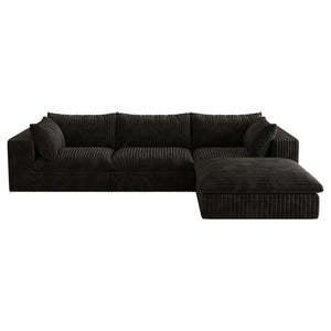 English Elm 118.2" Modular Cloud Sofa Corduroy Upholstered Deep Seat Lounge for Living Room Black W2824S00181