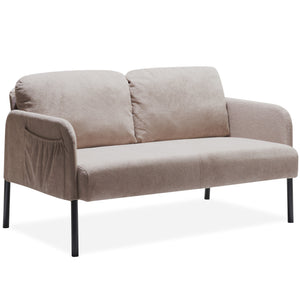 English Elm Beige 2-Seater Polyester Sofa Loveseat with Foam Cushions, Modern Compact Couch for Small Spaces W1164P239080