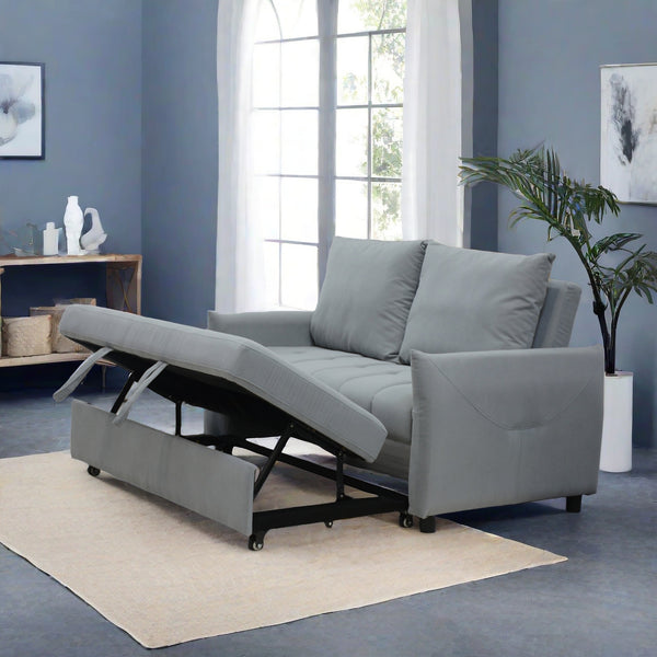 English Elm Modern Velvet 3-in-1 Sleeper Sofa Bed Convertible Loveseat Light Blue with USB, Storage Pockets & Pillows, Adjustable Backrest W1183S00021