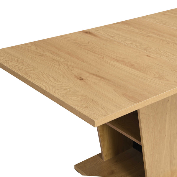 English Elm 61.81 Extendable Dining Table with Geometric Metal Base, E2 MDF Durable Top, Sleek Modern Design Natural+Black W2317P251946