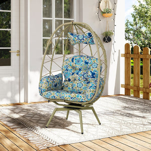 English Elm Oversized Swivel Rattan Egg Chair with Plush Cushion for Patio or Indoor Lounge T5880P501009
