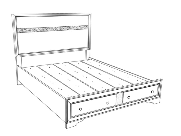 English Elm Madrid Queen Bed With Under-Bed Storage, Elegant White Finish & Silver Trim - Modern Bedroom Centerpiece B078S00615