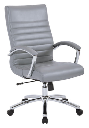 OSP Home Furnishings Executive Mid-back Office Chair with Faux Leather Upholstery and Lumbar Support Grey FL92017C-U42