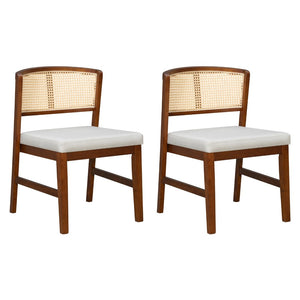 English Elm Rattan Back Armless Dining Chairs Upholstered Seat Rubberwood Frame Kitchen Set of 2 Walnut N842P400687W