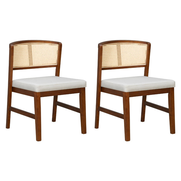 English Elm Rattan Back Armless Dining Chairs Upholstered Seat Rubberwood Frame Kitchen Set of 2 Walnut N842P400687W