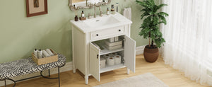 English Elm Christopher Knight Home® - 30 Inches Vintage Bathroom Vanity With Sink, Rustic Faux Aged Finish, Soft Close Doors & Storage Shelf N817P299472W