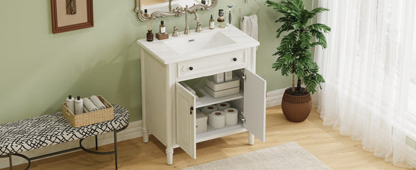 English Elm Christopher Knight Home® - 30 Inches Vintage Bathroom Vanity With Sink, Rustic Faux Aged Finish, Soft Close Doors & Storage Shelf N817P299472W