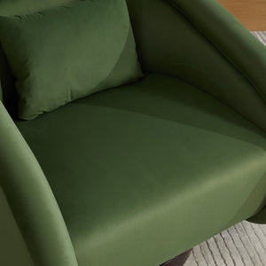 English Elm Swivel Barrel Chair Pumpkin Sculptural Velvet Upholstered with Walnut Wood Round Base Green W3244P427740
