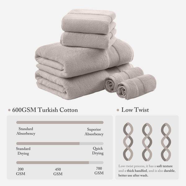 JLA Home Madison Park Signature - Cotton Plush Turkish 6-Piece Towel Set 600 GSM — Oversized, Highly Absorbent Spa-Quality Towels Crafted Taupe MPS73-317