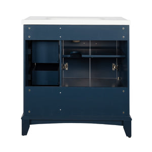 English Elm 35.6" Freestanding Bathroom Vanity with Roman Column Base and Ceramic Integrated Sink Blue W1801S00002