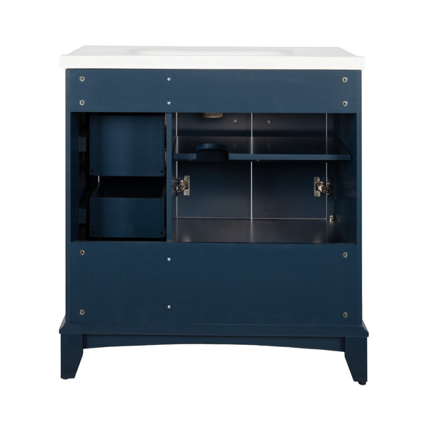 English Elm 35.6" Freestanding Bathroom Vanity with Roman Column Base and Ceramic Integrated Sink Blue W1801S00002