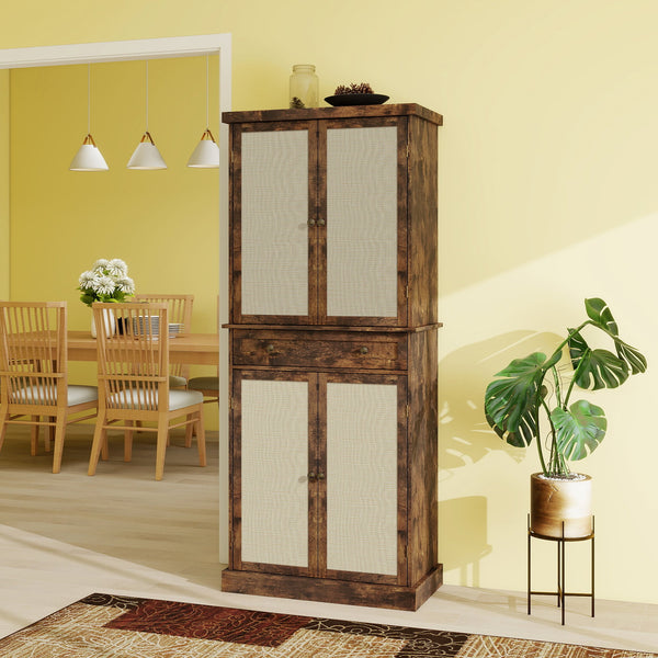 English Elm 4 Door Cabinet with Drawer and 4 Adjustable Shelves, Anti-Tip Safety, Metal Hinges, 44.49x19.1x13.59 inches Premium Storage Cabinet W688P211279